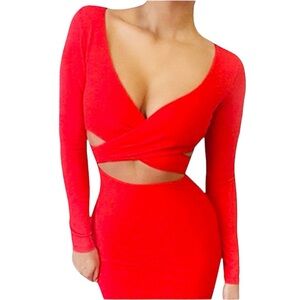 Red Cutout Bodycon Midi Dress Size M